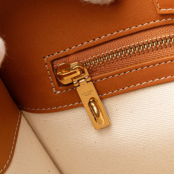 セリーヌ バーティカルカバ ラージ ハンドバッグ トートバッグ ホワイト ブラウン キャンバス レザー レディース CELINE 【中古】