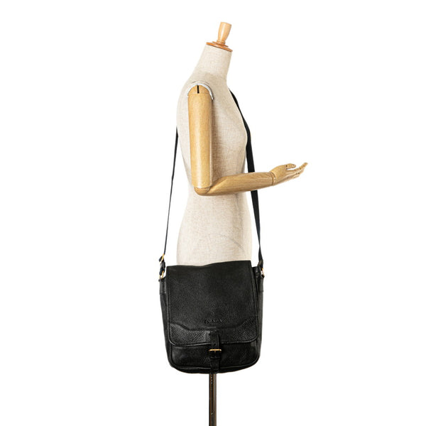 プラダ 斜め掛け ショルダーバッグ  ブラック ゴールド レザー レディース PRADA 【中古】