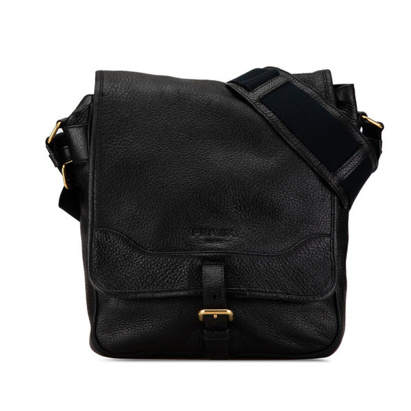 プラダ 斜め掛け ショルダーバッグ  ブラック ゴールド レザー レディース PRADA 【中古】