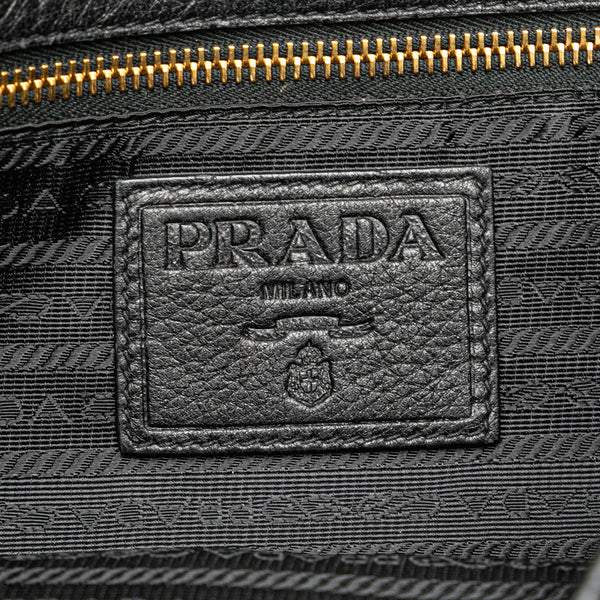 プラダ 斜め掛け ショルダーバッグ  ブラック ゴールド レザー レディース PRADA 【中古】