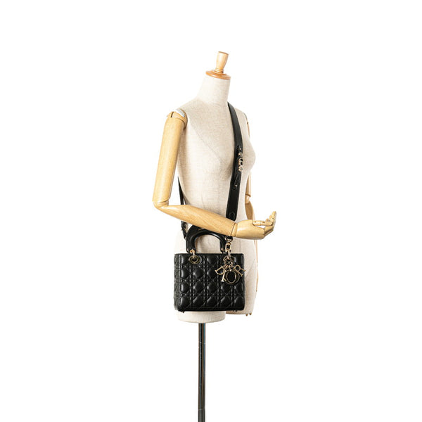ディオール マイレディディオール カナージュ ハンドバッグ ショルダーバッグ 2WAY ブラック レザー レディース Dior 【中古】