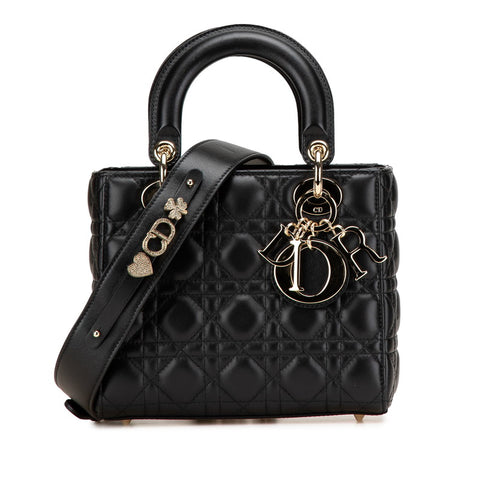 ディオール マイレディディオール カナージュ ハンドバッグ ショルダーバッグ 2WAY ブラック レザー レディース Dior 【中古】