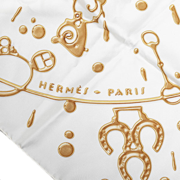 エルメス カレ90 Cheval Fusion シュヴァル フュージョン スカーフ アイボリー ホワイト マルチカラー シルク レディース HERMES 【中古】