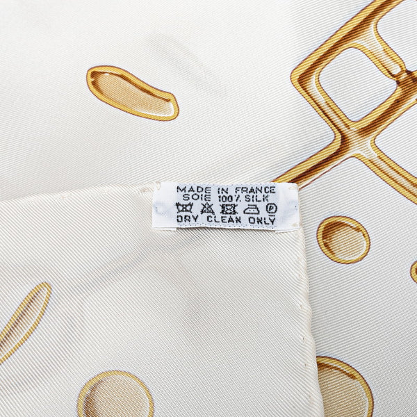 エルメス カレ90 Cheval Fusion シュヴァル フュージョン スカーフ アイボリー ホワイト マルチカラー シルク レディース HERMES 【中古】