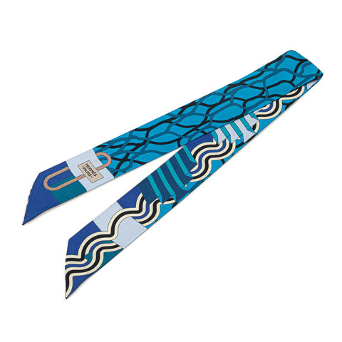 エルメス ツイリー スカーフ ブルー マルチカラー シルク レディース HERMES 【中古】