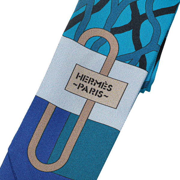 エルメス ツイリー スカーフ ブルー マルチカラー シルク レディース HERMES 【中古】