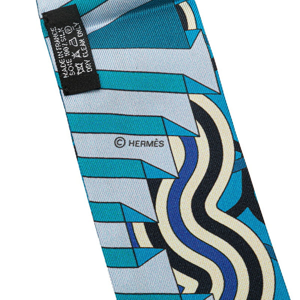 エルメス ツイリー スカーフ ブルー マルチカラー シルク レディース HERMES 【中古】