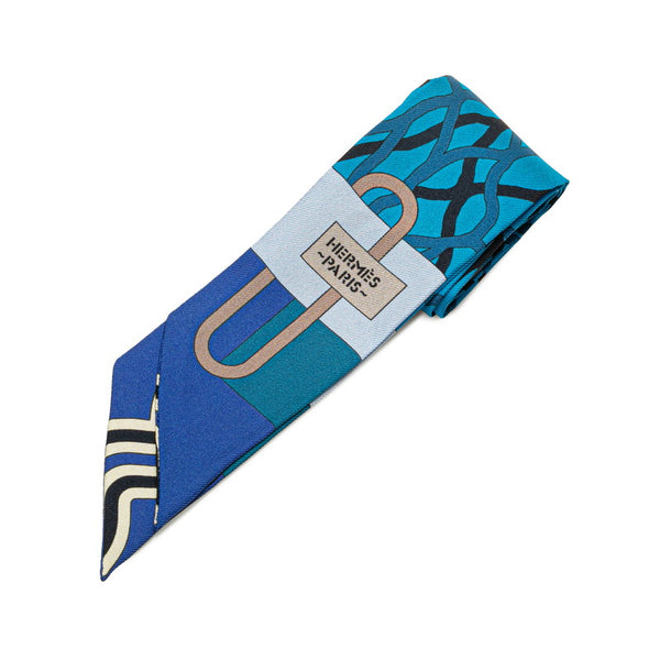 エルメス ツイリー スカーフ ブルー マルチカラー シルク レディース HERMES 【中古】