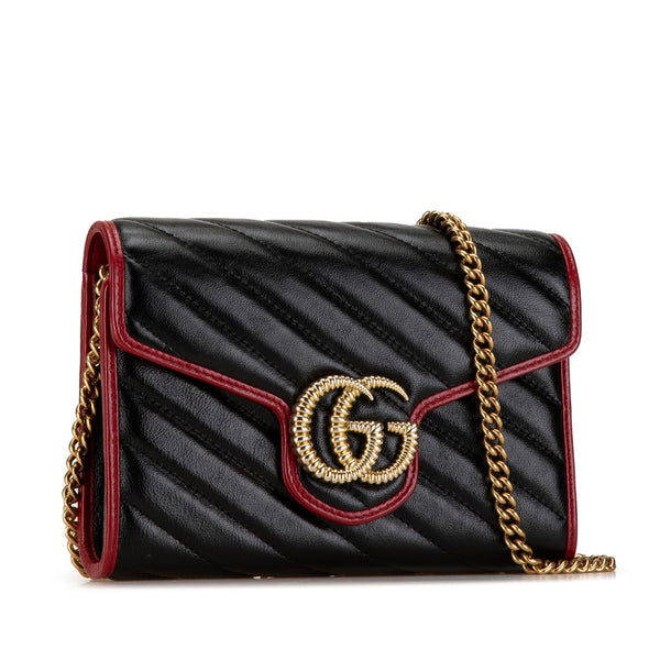 グッチ GGマーモント チェーン 斜め掛け ショルダーバッグ 573807 ブラック レッド レザー レディース GUCCI 【中古】