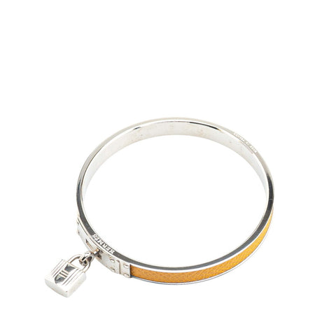 エルメス ケリーバングル カデナ モチーフ バングル シルバー イエロー メタル レザー レディース HERMES 【中古】