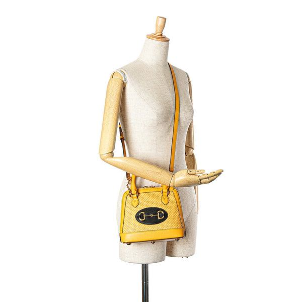 グッチ ミニ トップハンドル ホースビット ハンドバッグ ショルダーバッグ 2WAY 640716 イエロー ラフィア レザー レディース GUCCI 【中古】