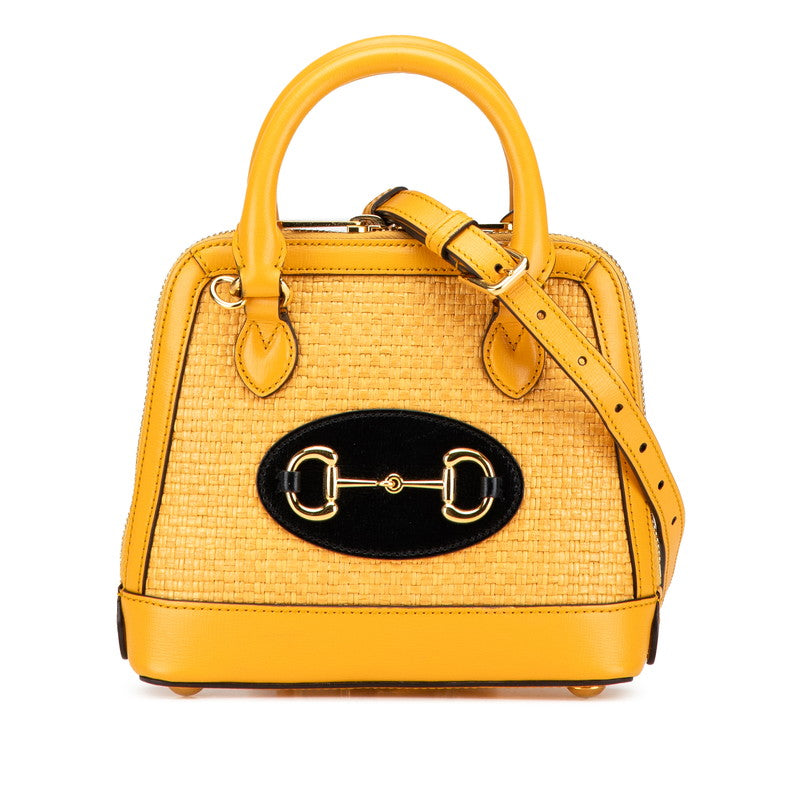 グッチ ミニ トップハンドル ホースビット ハンドバッグ ショルダーバッグ 2WAY 640716 イエロー ラフィア レザー レディース GUCCI 【中古】