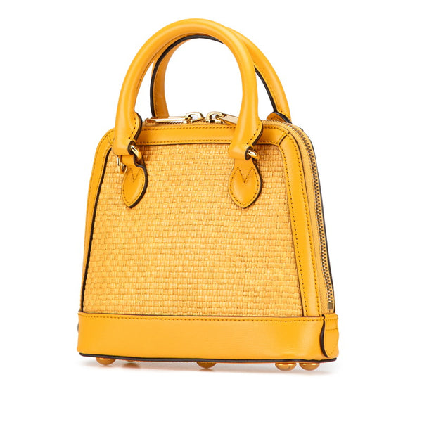 グッチ ミニ トップハンドル ホースビット ハンドバッグ ショルダーバッグ 2WAY 640716 イエロー ラフィア レザー レディース GUCCI 【中古】