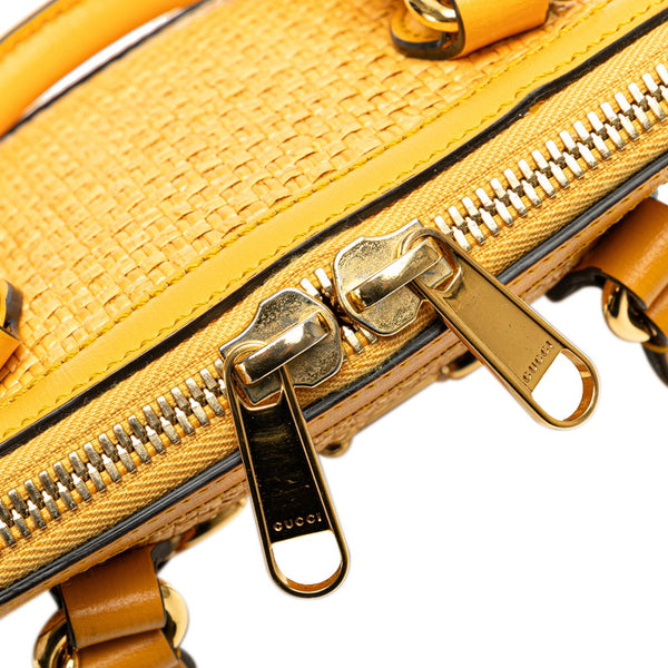 グッチ ミニ トップハンドル ホースビット ハンドバッグ ショルダーバッグ 2WAY 640716 イエロー ラフィア レザー レディース GUCCI 【中古】