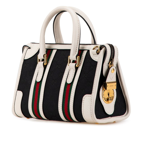 グッチ GGキャンバス オフィディア ハンドバッグ 715771 ブラック ホワイト キャンバス レザー レディース GUCCI 【中古】