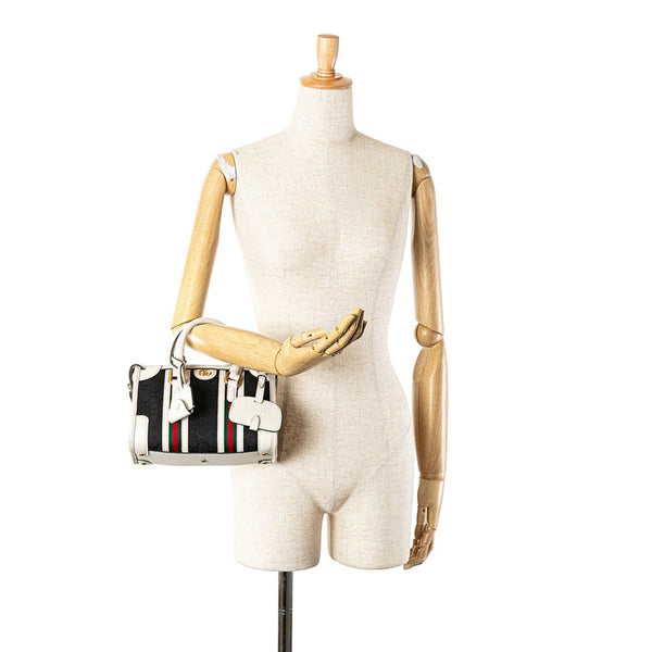 グッチ GGキャンバス オフィディア ハンドバッグ 715771 ブラック ホワイト キャンバス レザー レディース GUCCI 【中古】