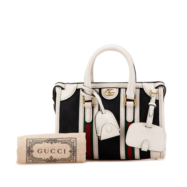 グッチ GGキャンバス オフィディア ハンドバッグ 715771 ブラック ホワイト キャンバス レザー レディース GUCCI 【中古】