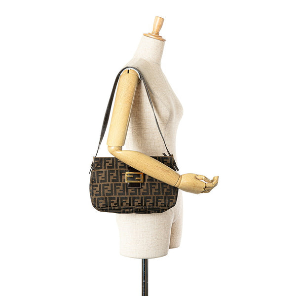 フェンディ ズッカ マンマバケット ワンショルダーバッグ ハンドバッグ ブラウン キャンバス レザー レディース FENDI 【中古】