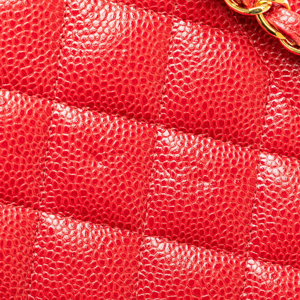 シャネル マトラッセ ココマーク ダイアナフラップ チェーン ショルダーバッグ レッド キャビアスキン レディース CHANEL 【中古】