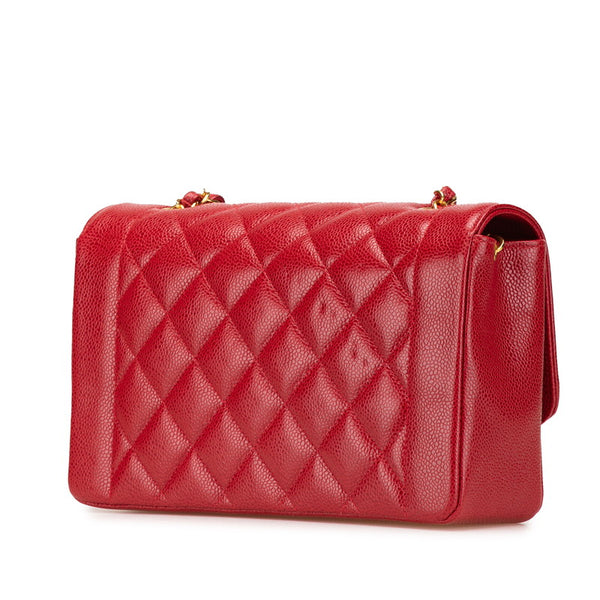 シャネル マトラッセ ココマーク ダイアナフラップ チェーン ショルダーバッグ レッド キャビアスキン レディース CHANEL 【中古】