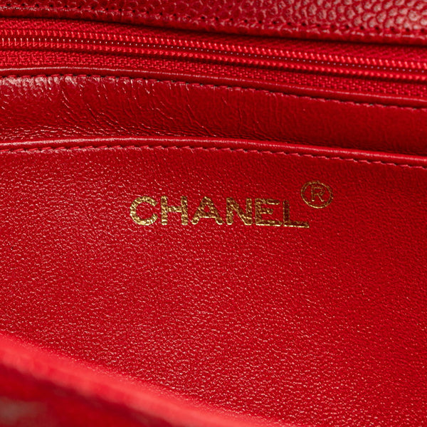 シャネル マトラッセ ココマーク ダイアナフラップ チェーン ショルダーバッグ レッド キャビアスキン レディース CHANEL 【中古】