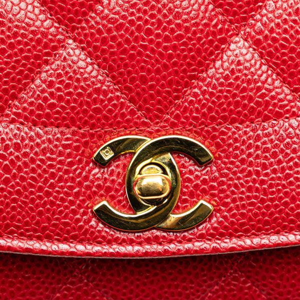 シャネル マトラッセ ココマーク ダイアナフラップ チェーン ショルダーバッグ レッド キャビアスキン レディース CHANEL 【中古】
