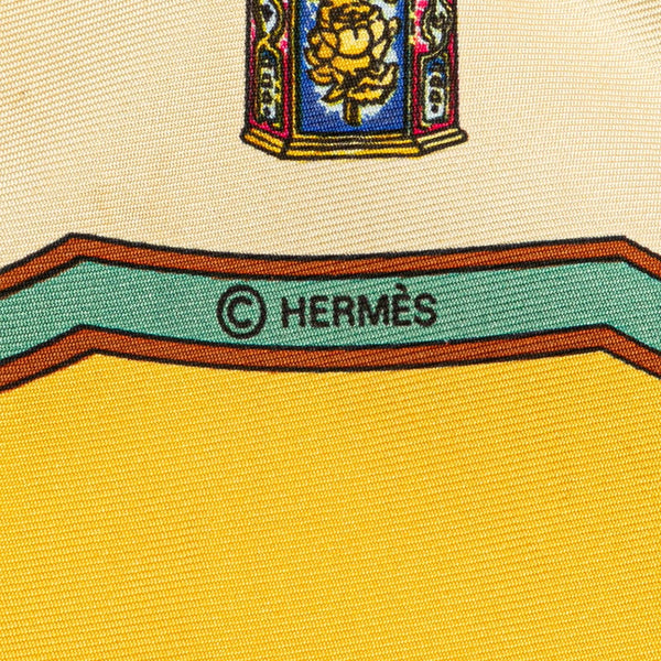 エルメス カレ40 Qu importe le flacon 香水瓶 スカーフ イエロー グリーン マルチカラー シルク レディース HERMES 【中古】