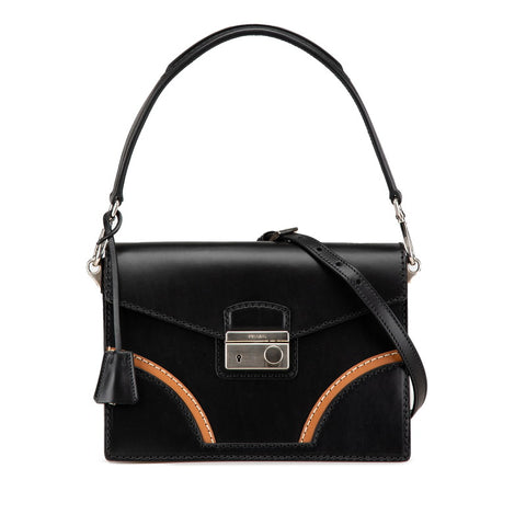 プラダ ステッチリム ハンドバッグ ショルダーバッグ 2WAY BR5138 ブラック レザー レディース PRADA 【中古】
