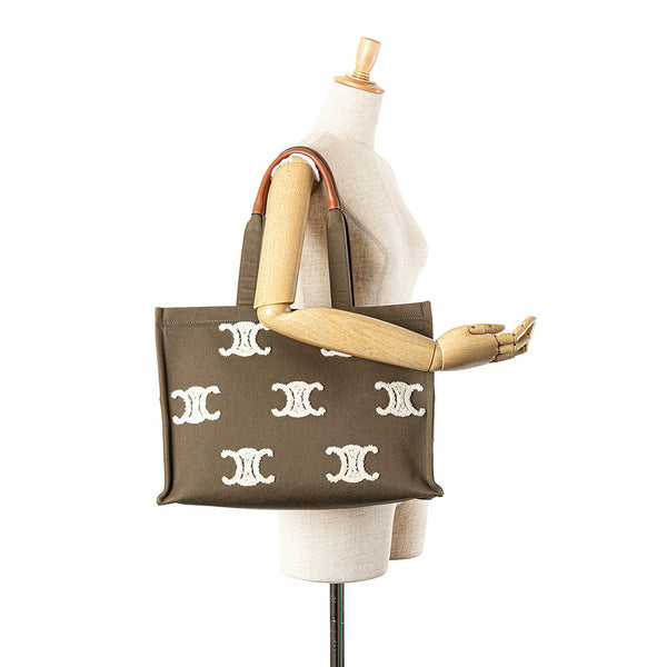 セリーヌ トリオンフ ハンドバッグ トートバッグ カーキグリーン ブラウン キャンバス レザー レディース CELINE 【中古】