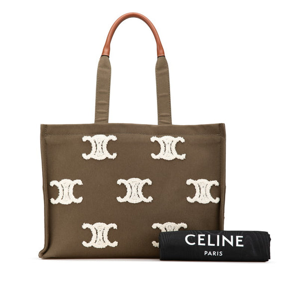 セリーヌ トリオンフ ハンドバッグ トートバッグ カーキグリーン ブラウン キャンバス レザー レディース CELINE 【中古】