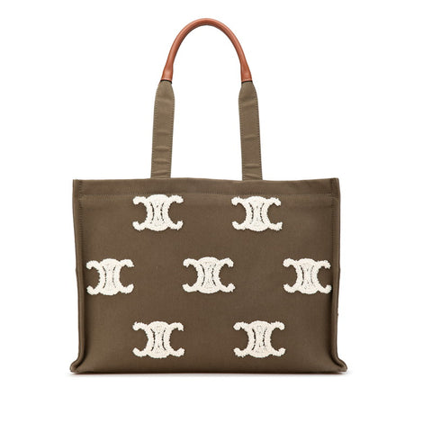 セリーヌ トリオンフ ハンドバッグ トートバッグ カーキグリーン ブラウン キャンバス レザー レディース CELINE 【中古】