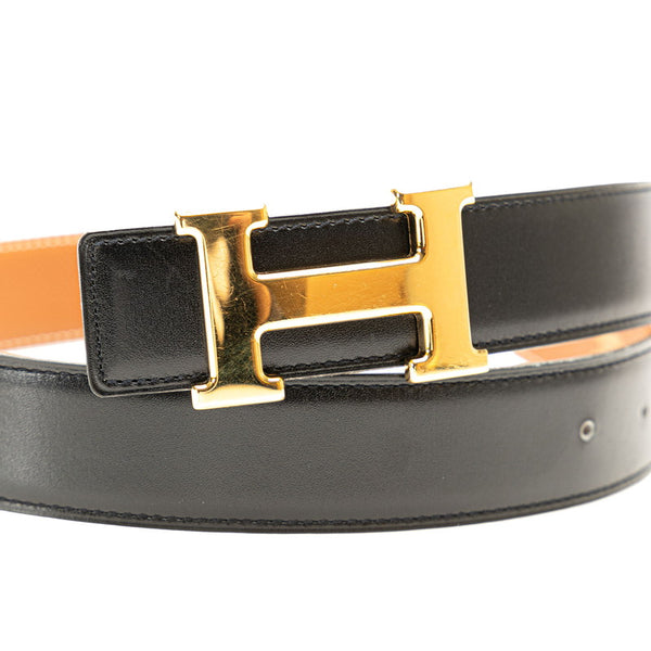 エルメス コンスタンス Hベルト ベルト サイズ：70 ブラック ブラウン レザー レディース HERMES 【中古】