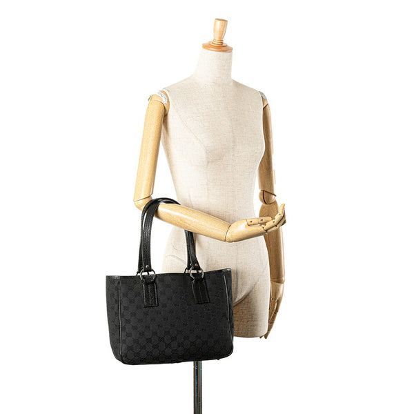 グッチ GGキャンバス ハンドバッグ トートバッグ 113019 ブラック キャンバス レザー レディース GUCCI 【中古】