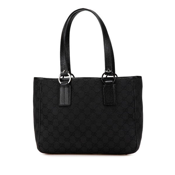 グッチ GGキャンバス ハンドバッグ トートバッグ 113019 ブラック キャンバス レザー レディース GUCCI 【中古】