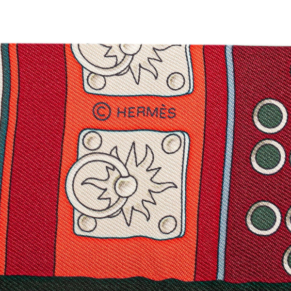 エルメス ツイリー COLLIERS DE CHIENS コリエ ド シアン スカーフ レッド マルチカラー シルク レディース HERMES 【中古】