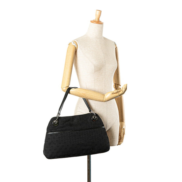 グッチ GGキャンバス ハンドバッグ トートバッグ 121023 ブラック キャンバス レザー レディース GUCCI 【中古】