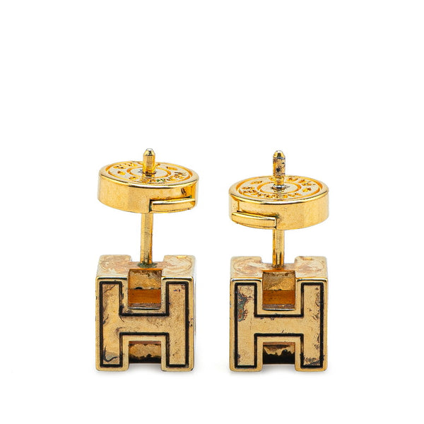 エルメス カージュドアッシュ Hキューブ ピアス ゴールド アイボリー メッキ レディース HERMES 【中古】