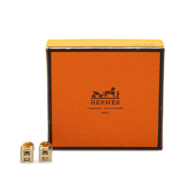 エルメス カージュドアッシュ Hキューブ ピアス ゴールド アイボリー メッキ レディース HERMES 【中古】