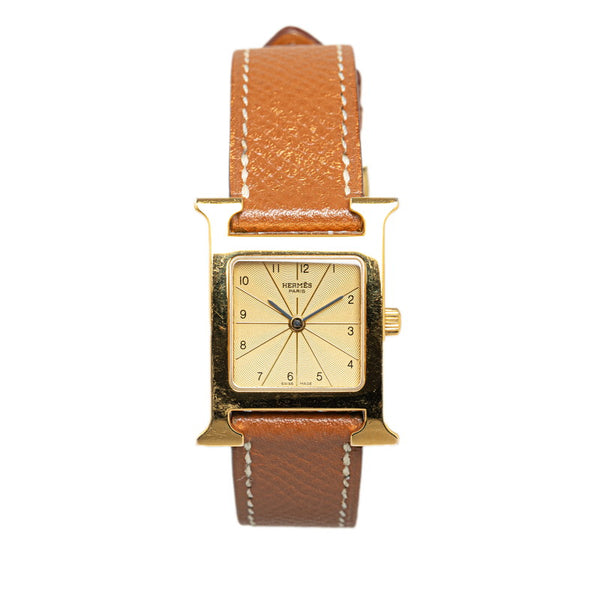 エルメス Hウォッチ 腕時計 HH1.210 クオーツ ゴールド文字盤 ステンレススチール レザー レディース HERMES 【中古】