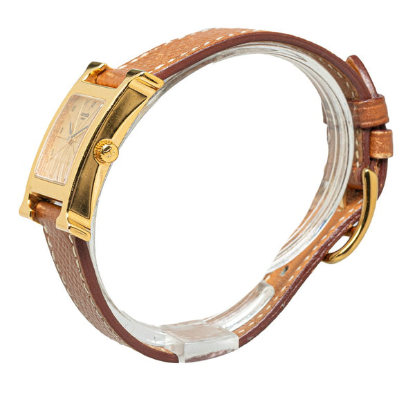 エルメス Hウォッチ 腕時計 HH1.210 クオーツ ゴールド文字盤 ステンレススチール レザー レディース HERMES 【中古】