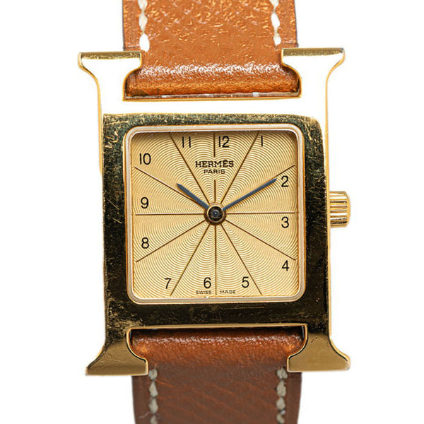 エルメス Hウォッチ 腕時計 HH1.210 クオーツ ゴールド文字盤 ステンレススチール レザー レディース HERMES 【中古】