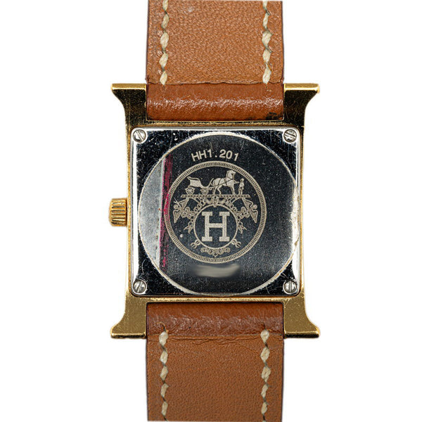 エルメス Hウォッチ 腕時計 HH1.210 クオーツ ゴールド文字盤 ステンレススチール レザー レディース HERMES 【中古】