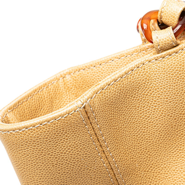 シャネル ココマーク チェーン トートバッグ ショルダーバッグ ベージュ キャビアスキン プラスチック レディース CHANEL 【中古】