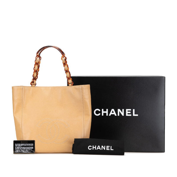 シャネル ココマーク チェーン トートバッグ ショルダーバッグ ベージュ キャビアスキン プラスチック レディース CHANEL 【中古】
