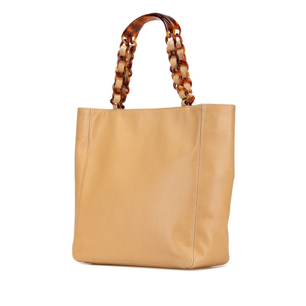 シャネル ココマーク チェーン トートバッグ ショルダーバッグ ベージュ キャビアスキン プラスチック レディース CHANEL 【中古】