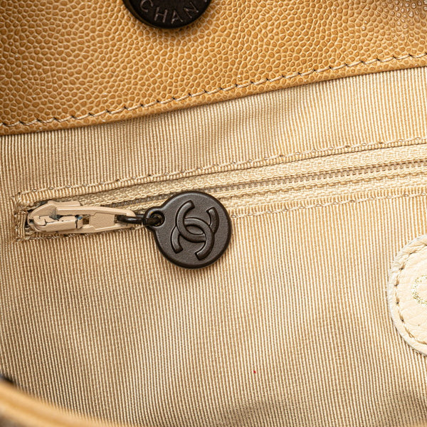 シャネル ココマーク チェーン トートバッグ ショルダーバッグ ベージュ キャビアスキン プラスチック レディース CHANEL 【中古】