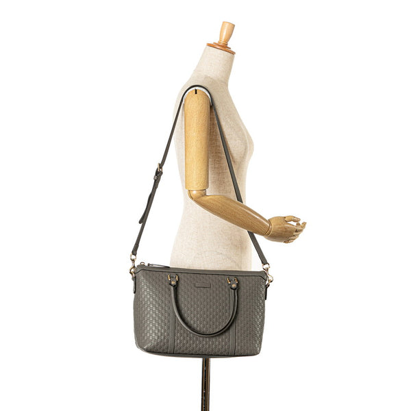 グッチ マイクログッチシマ ハンドバッグ ショルダーバッグ 2WAY 449656 グレー レザー レディース GUCCI 【中古】