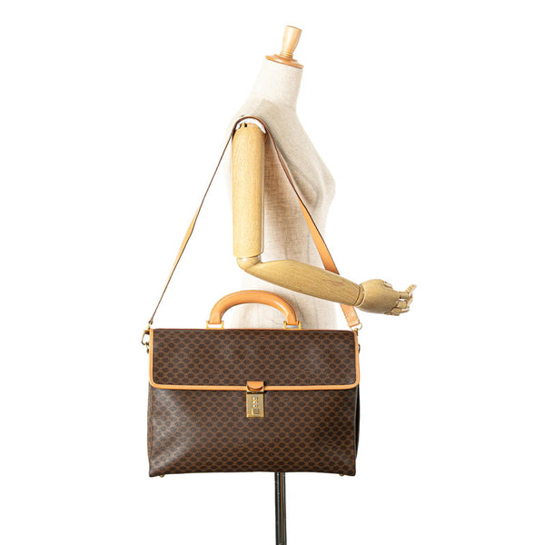 セリーヌ マカダム ビジネスバッグ ブリーフケース ショルダーバッグ 2WAY ブラウン PVC レザー メンズ CELINE 【中古】