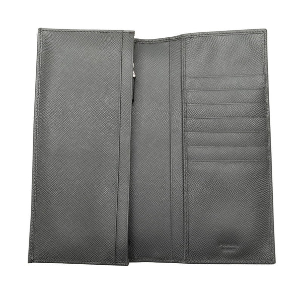 プラダ サフィアーノ ロゴ 二つ折り長財布 グレー レザー レディース PRADA 【中古】