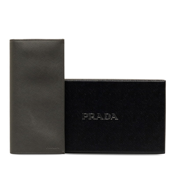 プラダ サフィアーノ ロゴ 二つ折り長財布 グレー レザー レディース PRADA 【中古】